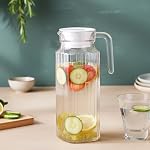 The Earth Store Transparent 1.1L Glass Jug with Lid Set of 1 | Pitcher Jug for Water, Milk, Juice, Tea, Coffee, Hot & Cold Drinks Perfect for Home, Office, and Everyday Use- Amazon