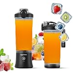 Amazon Basics Portable Hand Blender for Smoothies and Juices | USB Rechargeable | 6 Stainless Steel Blades | 600 ml Food Grade Jar | 1 Year Warranty | 2×2000 mAh Batteries (Black)- Amazon