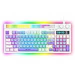 Ant Esports MK1900 RGB Wired Gaming Keyboard with Volume Knob & Alarm Clock, 93 Keys + 6 Macro Keys, Mechanical Feel Membrane, DIY Backlit Effects, Compatible Windows/Mac/Linux – White/Purple/Blue- Amazon