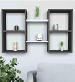 Furniture Café Modern Wooden Wall Mounted Shelves – Cube & Floating Display Rack for Living Room, Bedroom, and Office Décor (Grey & White)- Amazon