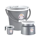 RATAN PLASTICWARE Plastic Bathroom Set of 3 Pieces Combo Pack Gloria Plain,18 Liters Bucket + Nova Stool Patla 107 + Gloria Plain Bath Mug 1 Liter – NIR Silver- Amazon