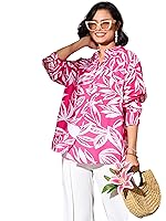 barcino Fuchsia Tropical Floral Oversized Shirt- Amazon