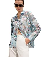 Women Shirt || Women Top ||Floral Print Polo Collar Shirt, Casual Long Sleeve (S-26-28)- Amazon