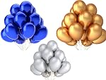 MADE IN INDIA 10inch Metallic Balloons for Birthday Decoration/Anniversary Party Decoration(Gold + Silver + Blue,Pack of 50)- Amazon
