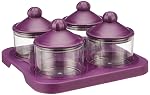 Solimo Air-Tight Dry Fruit Container Tray Set With Lid&Serving Tray, Airtight Plastic Storage Container Set 500 Ml|Set Of 4, Purple- Amazon