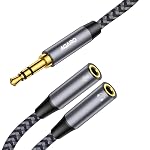 AGARO Headphone Splitter TRRS Audio Splitter Headset AUX connector Adapter Y Splitter Cable Stereo Male to 2 Female Separate Compatible With PS4 X Box One Laptop Phone PC Gaming Headset Silver, 30 Cm- Amazon
