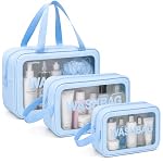 LUMONY® Makeup Pouch Bag PVC Travel Toiletries Organizer Cosmetic Bags Wash Bag Pouch for Travel Kit Toiletry Bag Portable Organizer Case Carry Pouch for Women Bathroom Set of 3 (Blue-Colors)- Amazon