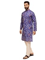 SOJANYA Men’s Multicolor Green Artistic Geometric Print Ethnic Wear Cotton Kurta- Amazon