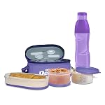 MILTON Hydrameal Combo Set Lunch Box with Insulated Jacket & 490 ml Water Bottle, 3 Containers (450 ml, 280 ml, 280 ml), Microwavable & Leak-Proof Tiffin for Office, School & College, Purple- Amazon