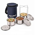 SignoraWare Fine Meal Stainless Steel Lunch Box | Airtight & Leakproof Lid | Compact & Lightweight | Tiffin for Office, School & Travel Use (300ml x 3 | Set of 3 | Steel)- Amazon