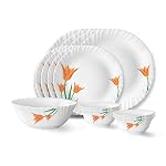 Larah by Borosil Firefly Fluted Series Opalware Dinner Set Of 4 Full Plate, 4 Quarter Plates, 4 Veg Bowls and 1 Serving Bowl | Bone-Ash Free Crockery Set for Dining Table (White, 13 Pieces)- Amazon