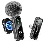 VELOMAX Mic for YouTube Wireless, Wireless Mic for YouTube with One-Click Noise Cancellation, Microphone for Vlog Recording, Magnetic Clip-on Mic with Battery Display, 98ft Transmission for Youtuber- Amazon
