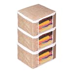 PrettyKrafts Saree Cover Set of 3 / Jute Finish/Wardrobe Organiser/Clothes Bag_Brown- Amazon