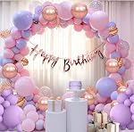 Party Propz Birthday Decoration Kit for Girls – 60 Pcs Balloons for Birthday Decorations, Bday Decorations for Kids, Purple Bday Decoration Kit, Bday Balloons Rose Gold, Purple, Pink- Amazon