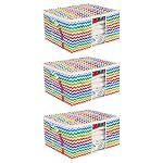 Pretty Krafts Set of 3 Non Woven Underbed Storage Bag with Handles, Clear Window & Zipper Lock | Quilt, Comforter & Blanket Cover Organiser | Foldable Cloth Storage Closet Bag (62x40x28cm, Multicolor)- Amazon