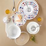 Larah by Borosil Silk Series Speckle Opalware Dinner Set with Steel Spoon | 41 Pcs for Family of 6 | Microwave & Dishwasher Safe | Bone-Ash Free | Crockery Set for Dining & Gifting | Plates & Bowls- Amazon
