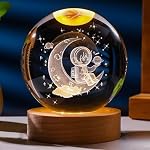 SHOPOGENIX Solar System Crystal Ball Night Light,Glass Ball Night LED Lamp with USB Powered 2.36 Inch Wooden Base Colorful Crystal Ball for Gifts Men,Women,Kids,Boys,Girls (Moon Austronout)- Amazon