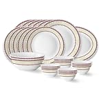 Larah by Borosil Elega Fluted Series Opalware Dinner Set of 6 Full Plate 6 Quarter Plates 6 Veg Bowls, 6 Soup Bowl, 2 Serving Bowl and 1 Oval Rice Plate | Bone-Ash Free Crockery Set (White, 27 Pieces)- Amazon