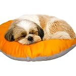 The Pets Company Calming Dog & Cat Bed | Soft Fluffy Donut Reversible, Washable Pet Bed for Kittens Puppies | Cozy Plush Anti-Anxiety Cushion |, (L-22 Inch x B-22 Inch x H-4 Inch), Orange & Grey-XS- Amazon