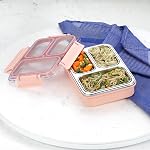 CELLO Tri Lunch Insulated Lunch Box | Inner Stainless Steel Compartment | Silicon Seal in The Lid with with 4 Sided Click Locks | Ideal for College,Office, Outdoor Activities | Peach | Set of 1- Amazon