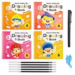 VGRASSP 4 Pcs Educational Magic Drawing Tracing Book Toy for Kids – Reusable Art & Crafts Practice Workbook with Pen and 5 Refills – Grooved Doodle Book – Color and Design As Per Stock- Amazon