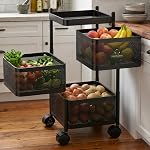 HomeWiz Square Kitchen Rack 3- Layer | Lifetime Usage Heavy Duty Steel Trolley | Kitchen Storage | Onion Potato Rack For Kitchen | Multipurpose Storage Rack for Fruits & Vegetables | Rust-Free Forever- Amazon