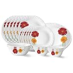 Larah by Borosil Zinnia Fluted Series Opalware Dinner Set | 21 Pieces for Family of 6 | Microwave & Dishwasher Safe | Bone-Ash Free | Crockery Set for Dining & Gifting | Plates & Bowls | White- Amazon