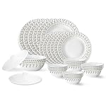Larah by Borosil Ora Gold Fluted Series Opalware Dinner Set | 28 Pieces for Family of 6 | Microwave & Dishwasher Safe | Bone-Ash Free | Crockery Set for Dining & Gifting | Plates & Bowls | White- Amazon