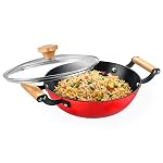 Prestige Castlite Enamel Coated Cast Iron Kadai 24cm/ 2.3L with Glass Lid | Lightweight, High Heat Retention | Gas & Induction Compatible | Low-Oil Cooking | Wooden Handles | Easy Clean |15Y Warranty- Amazon