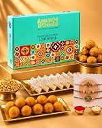 Hyperfoods® Rakhi Set for Brother and Bhabhi Rakhi With Sweets Kaju Katli Besan Laddoo Kachori Namkeen 700g Sweets Gift Pack Set of 3 Rakhis Rakshabandhan Gift Hamper for Brother with Roli & Chawal Milhai Gift Pack- Amazon