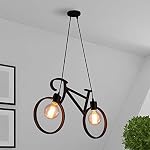 Bicycle Pendant Light Fixture, Industrial Vintage Bike Chandelier, Retro Iron Hanging Ceiling Lamp with 2 E26 Sockets for Kitchen Island, Dining Room, Bar, Coffee Shop, Restaurant (Bulbs Not Included)- Amazon
