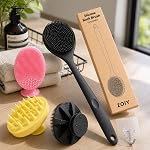 4-in-1 Silicone Bath Brush Set – Long Handle Back Scrubber, Body Exfoliating Shower Brush, Scalp & Face Massager, BPA-Free Soft Silicone Bath Brush for Men & Women, Hooks Included- Amazon