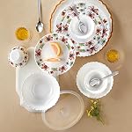 Larah by Borosil Silk Series Bali Opalware Dinner Set with Steel Spoon | 41 Pcs for Family of 6 | Microwave & Dishwasher Safe | Bone-Ash Free | Crockery Set for Dining & Gifting | Plates & Bowls- Amazon