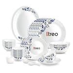 Treo by Milton Opalware Aurelia Lunis Dinner Set of 35 | Serving for 6 | Microwave & Dishwasher Safe | Bone-Ash Free | Tempered Toughness | Plates, Bowls, Spoons | Crockery Set for Dining & Gifting- Amazon