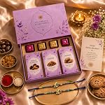 MALVAS FOOD Rakhi Gift Hamper for Brother | Raksha Bandhan Gift Box with Rakhi, 4 Chocolates, Choco Almonds, Cookies, Raisins, Roli Chawal Chandan Mishri & Greeting Card | Festive Gift Pack- Amazon