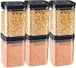 Floraware Food Safe Plastic Multiuse Square Lock & Lock Airtight Container,Multipurpose Jar, Grocery Container 1150ml, Set 6, BPA Free, Black- Amazon