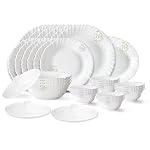 Larah by Borosil Ingot Fluted Series Opalware Dinner Set | 31 Pieces for Family of 6 | Microwave & Dishwasher Safe | Bone-Ash Free | Crockery Set for Dining & Gifting | Plates & Bowls | White- Amazon