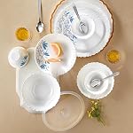 Larah by Borosil Silk Series Twilight Opalware Dinner Set with Steel Spoon | 41 Pcs for Family of 6 | Microwave & Dishwasher Safe | Bone-Ash Free | Crockery Set for Dining & Gifting | Plates & Bowls- Amazon
