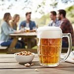 Yera Glass Premium Beer Mugs with Handle, 375 Ml, Set of 2, Line Design Large Heavy Mug for Drinking Wheat Beer, Stein, Ale, Multi-Use Freezer Safe, Pack of 2- Amazon
