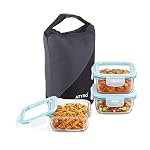 ATTRO Sling Glass Lunch Box Set with Insulated Lunch Bag, 3 x 310ml Airtight Leakproof Containers, Microwave & Freezer Safe Borosilicate Glass Food Storage Containers for Office, School & Travel-Grey- Amazon