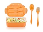 Attro Carbon Lunch Box with 3 Compartment, Stylish lid & 2 Spoons Made with Heavy Plastic BPA Free Food Grade Perfect for School Kids, College & Outdoor 1100ml – Peach- Amazon