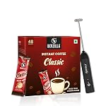 Bevzilla 48 Classic Coffee Sachet with Rechargeable Electric Frother Combo Pack | 3-Speed Setting with Type-C Fast Charging|r | Café Coffee Kit | Perfect for Espresso, Latte & Cappuccino | Enjoy Hot & Cold Brews- Amazon