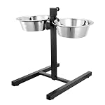 PETS EMPIRE Adjustable Pets Bowl Elevated Double Diner Dog Bowls (900 ml x 2) | H-Base Stand with Stainless Steel Removable Bowls | Pet Feeder Raised Dog Food Bowl – Dog Feeding Station- Amazon