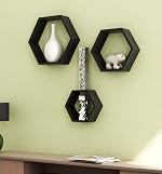 Home Sparkle Wooden Hexagonal Shaped Wall Shelf Set of 3 | Decorative Shelves for Bed Room, Living Room, Office, Restaurant | Modern Unique Designer Wall Shelf Rack for Home |- Amazon