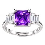 KYAT 925 Sterling Silver Adjustable Ring for Women | Square Princess Cut Purple Amethyst Zircon Stone | Baguette CZ Side Stones | Valentine Gift, Birthday Gift for Girls | Free Size Ring- Amazon