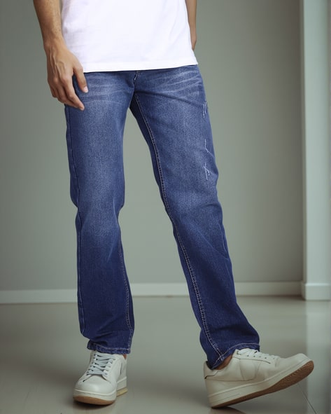 Shein Shein Men Ankle Length Fixed Waist Mid Wash Jeans- Ajio