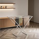 amazon basics Mild Steel Cloth Drying Stand – Folding, 30 Feet Drying Length, 8 Drying Rails, Lightweight (Silver)- Amazon