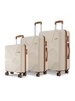 Safari Pentagon Pro 8 Wheels Set of 3, (Cabin + Medium + Large) Trolley Bag, Hard Case Polypropylene, 360º Wheeling Luggage, Suitcase for Travel, Trolley Bags for Travel, Luxury Beige- Amazon