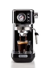 Ariete 1381/12 Coffee machine with pressure gauge, compatible with ground coffee and ESE pods, 1300 W, 1.1 L capacity, 15 bar pressure, ½ cup filter, Cappuccino device, Black- Amazon