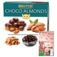 BOGATCHI Happy Anniversary Gifts, Chocolate Coated Almonds (100g) + FREE Anniversary Greeting Card- Amazon